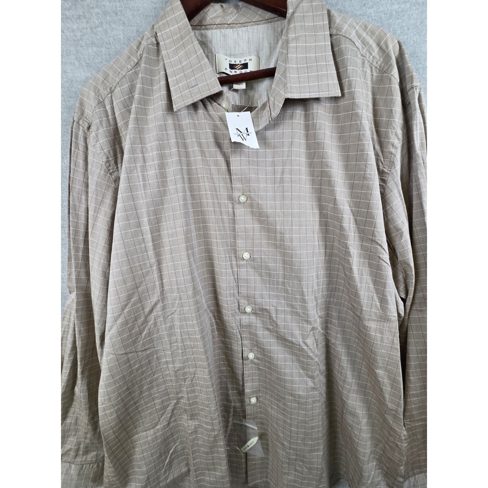 Joseph Abboud Mens Wearhouse Dress Shirt 2XL Beige Windowpane Check Preppy NEW